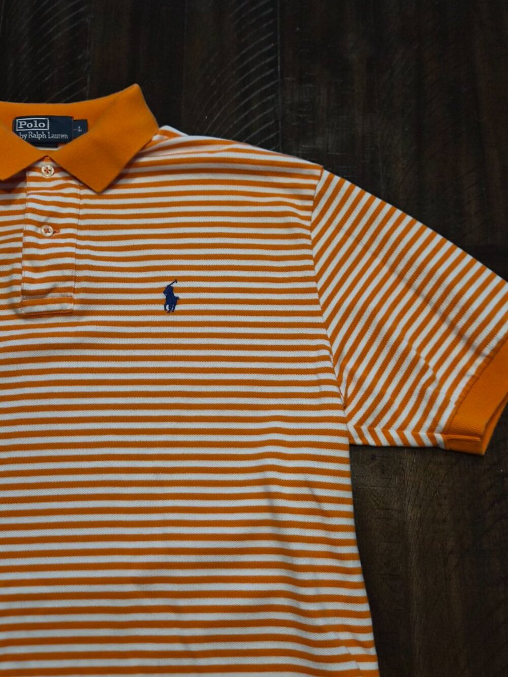 Polo Ralph Lauren Orange Striped Men's Polo Shirt Sz L Short Sleeve Cotton G986